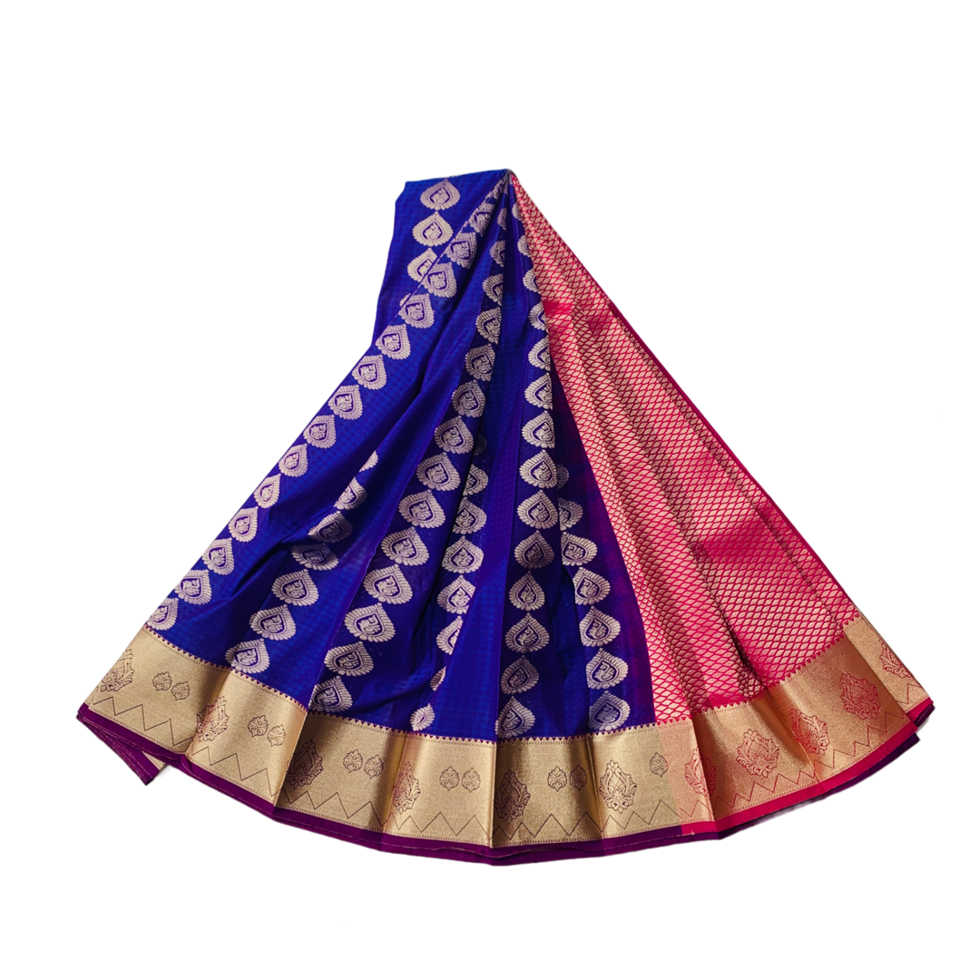 Violet shade Soft kanchi pattu with Sliver Border