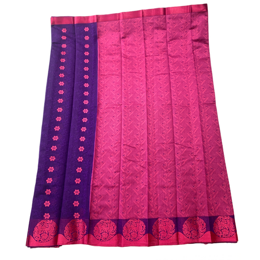 Violet shade silk cotton Saree with Pink Border