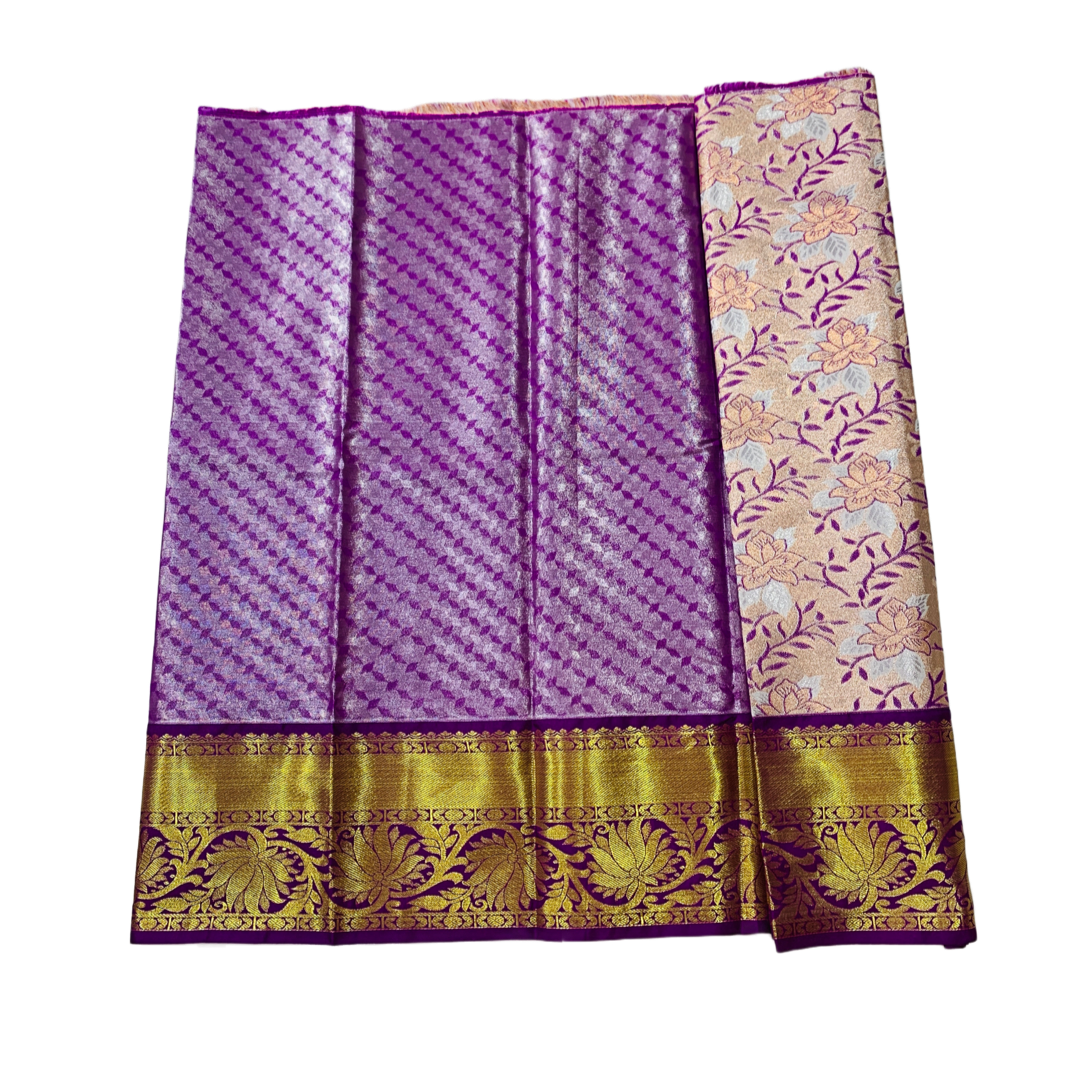 Sliver Violet shade Vegan Silk Kids Pattu Pavadai with Self border for age 2 to 5