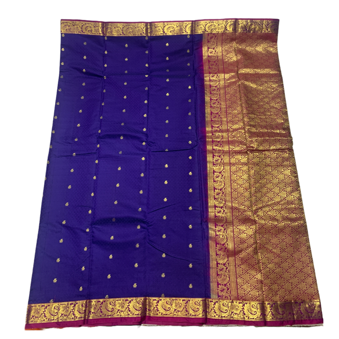 Violet shade Semi Silk Saree with Dark Rose Border with Mango and Flower Design