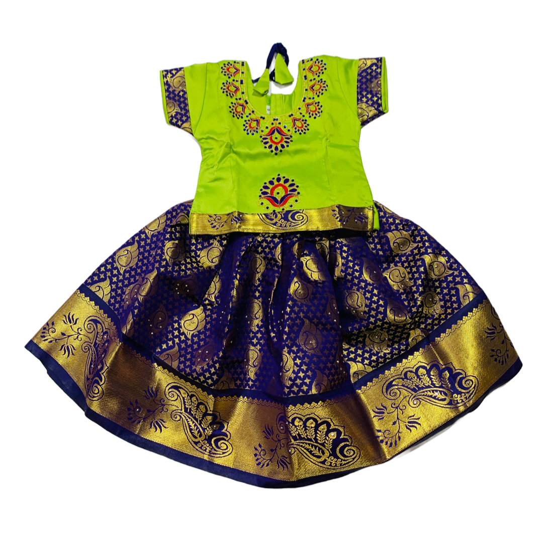 Ready To Wear  Violet Pavadai with contrast Apple Green Blouse - 6 months Baby