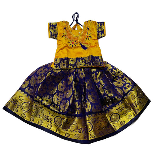 Ready To Wear Violet Pavadai with contrast Yellow Blouse - 6 months Baby