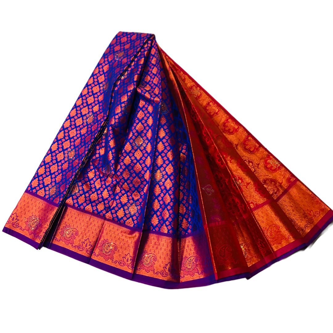 Violet Soft kanchi pattu with Copper and Purple Border.