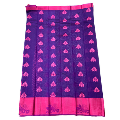 Violet shade silk cotton Saree with Big Pink Border