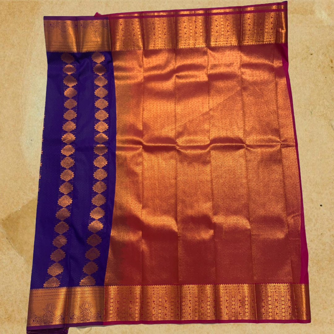 Violet shade saree with Copper Border