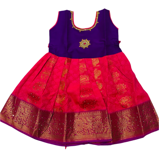 One Piece Ethnic Lehanga- Violet & Pink-1 Year Baby