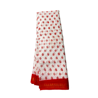 Chettinad Sungudi Cotton White Printed Saree