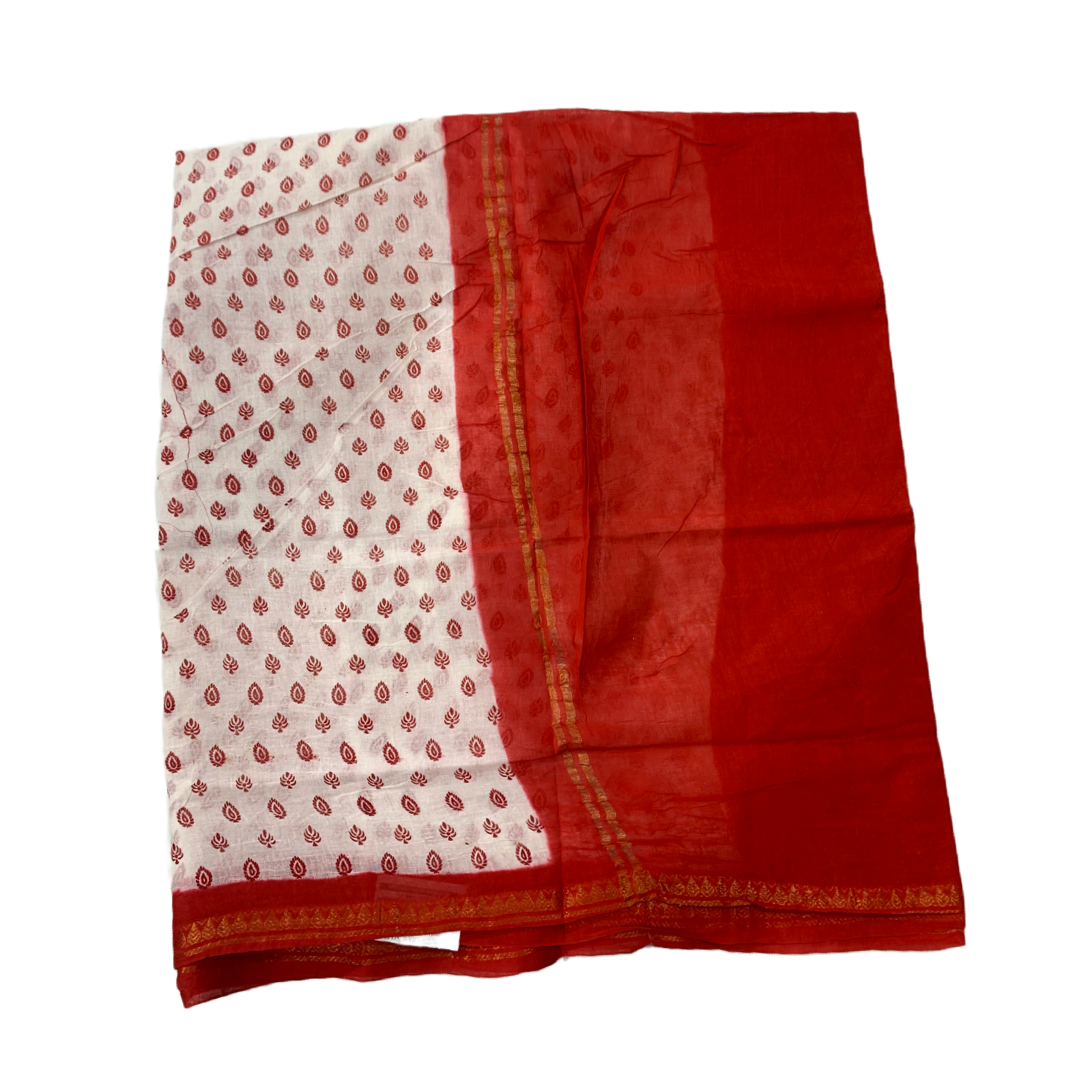 Chettinad Sungudi Cotton White Printed Saree