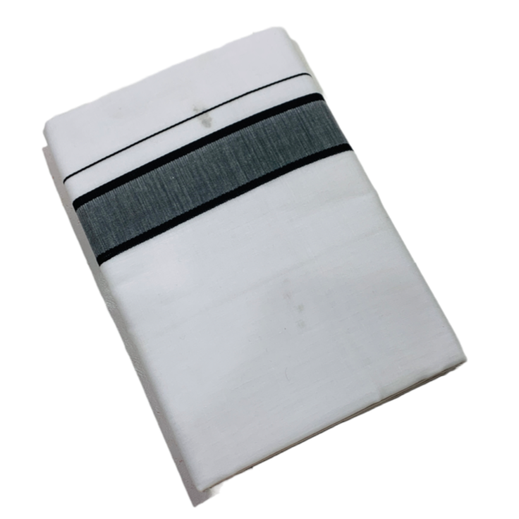 White Cotton Dhoti with Large Black border.