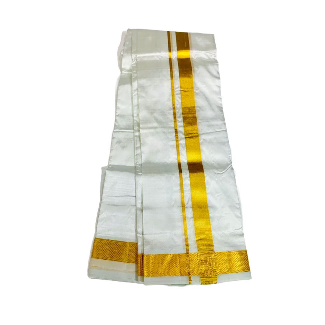 Pure Silk Dhoti 8 Mulam White Small Border