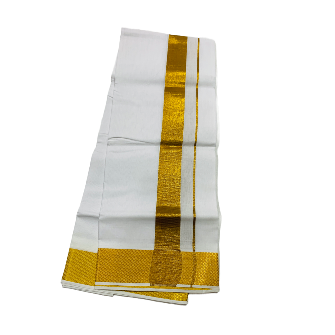 White Cotton Dhoti with Large Golden Border