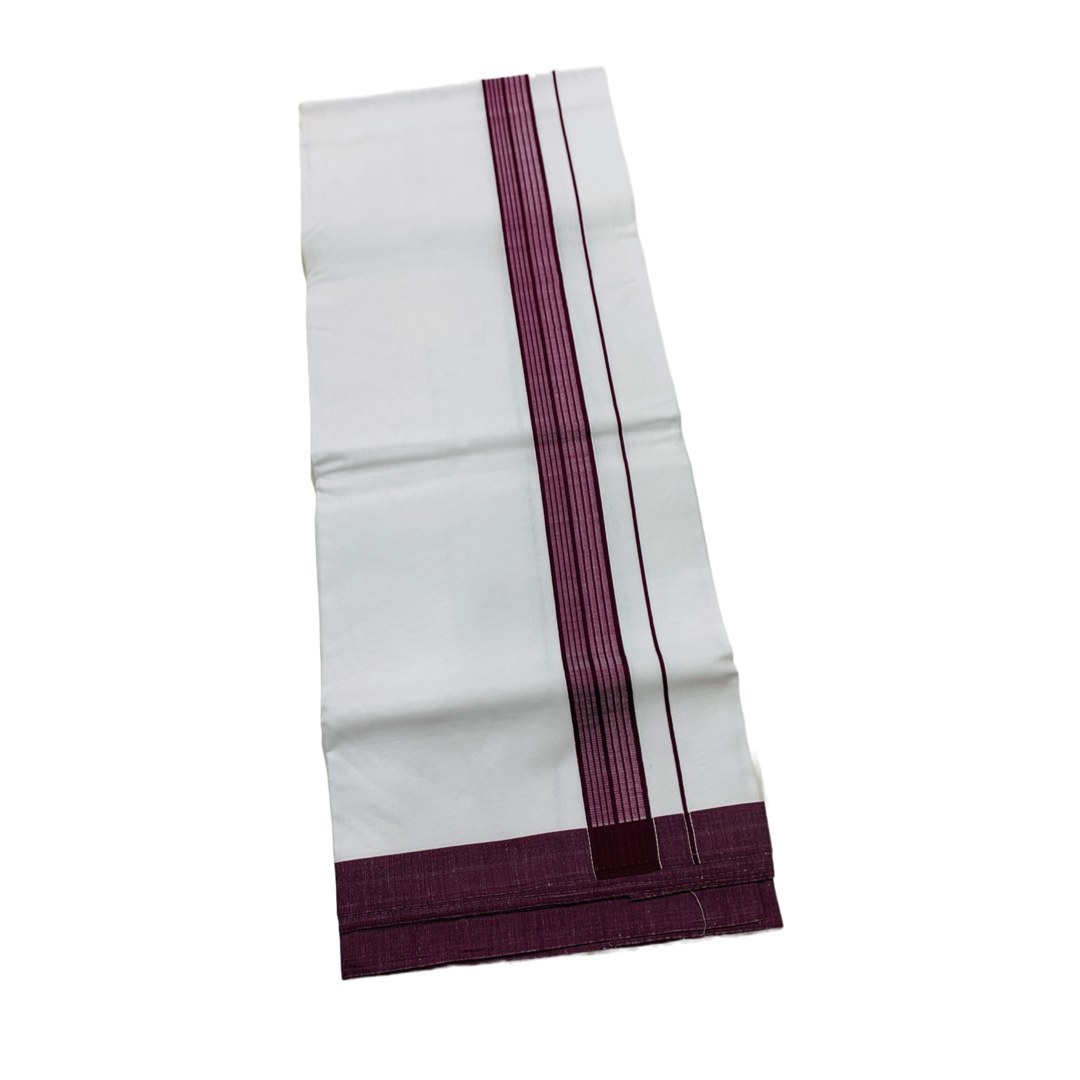 White Cotton Dhoti with Large Magenta Border.