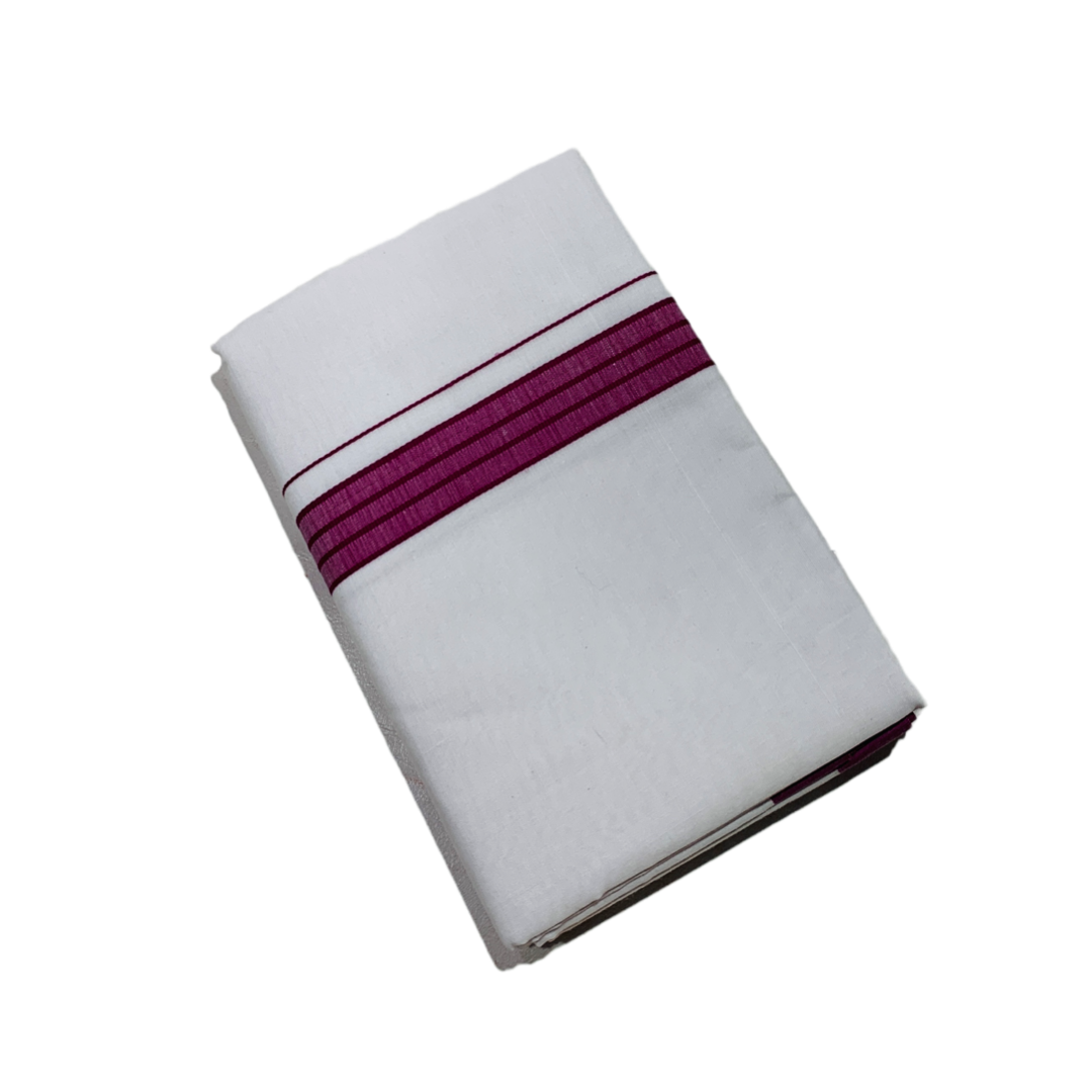 White Cotton Dhoti with Large Pink Border.