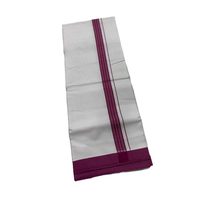 White Cotton Dhoti with Large Pink Border.