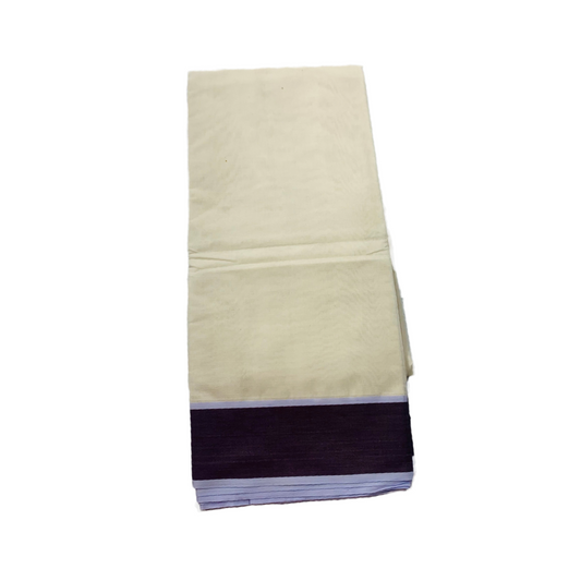 White shade Cotton Dhoti with Border is Dark Violet shade.