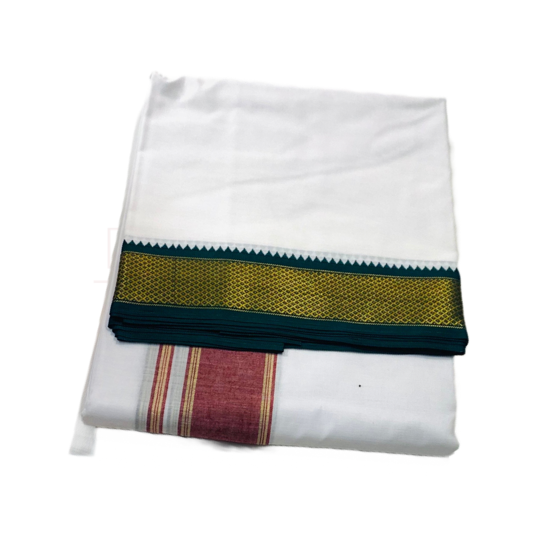 White Cotton Dhoti with  Center border is  Maroon