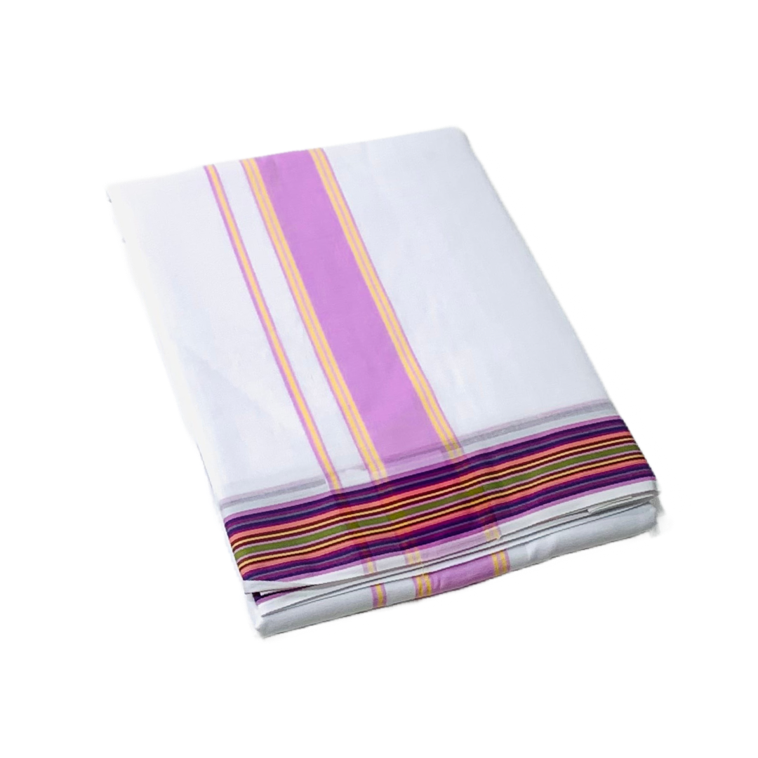 White shade Cotton Dhoti with Center Border is  Baby Pink and Golden Yellow shade .