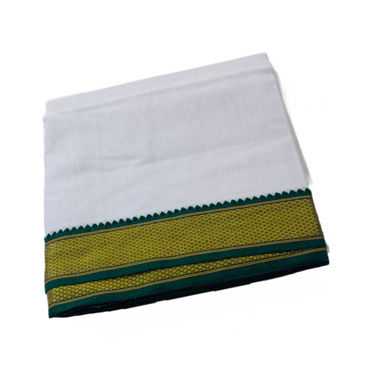 White Cotton Dhoti with  Border is  Green