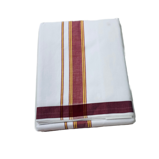 White  shade  Cotton Dhoti with  Border is Maroon  shade .