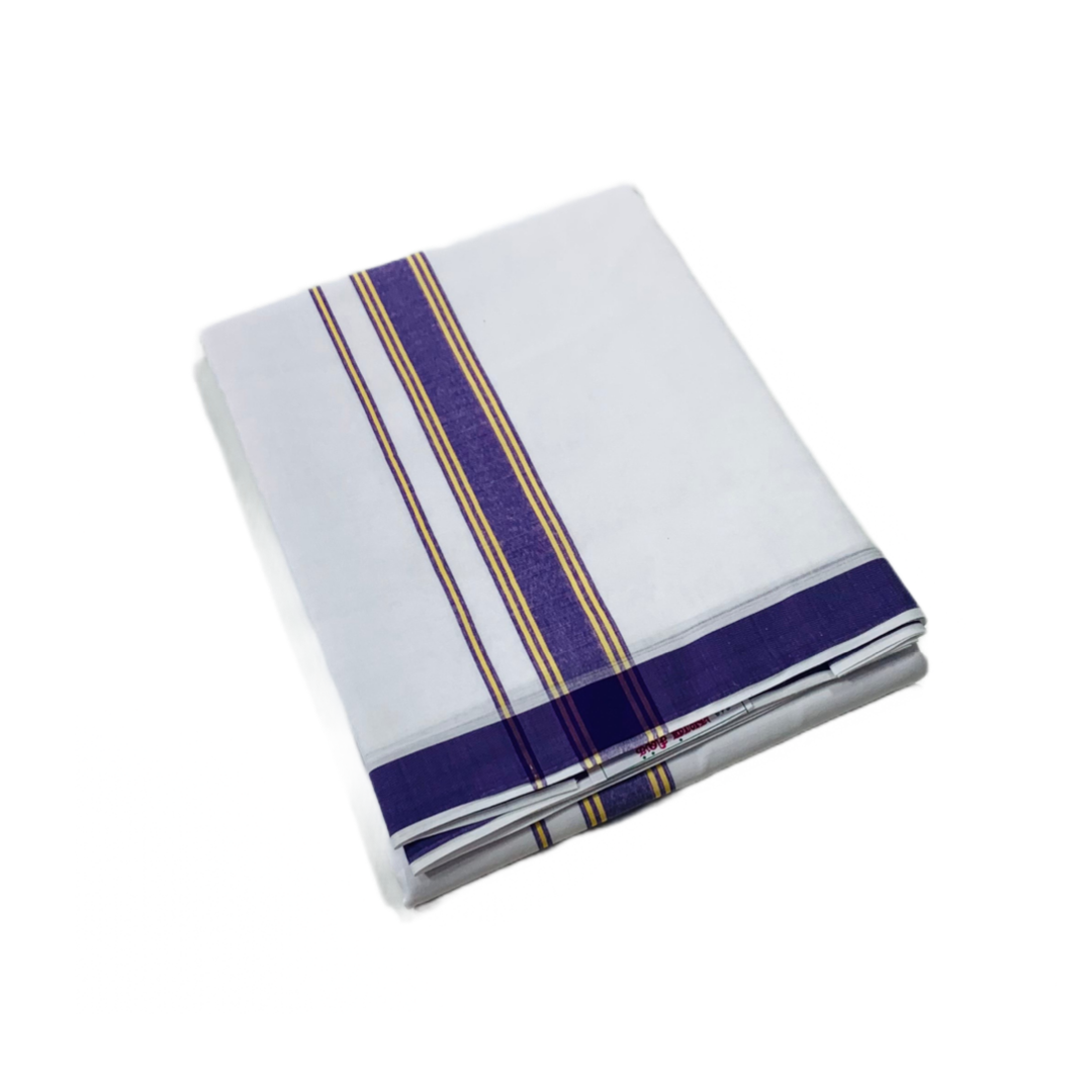 White shade Cotton Dhoti with  Border is Lavendar shade .