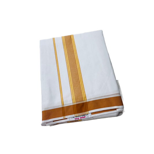 White shade Cotton Dhoti with Border is  Golden yellow shade .