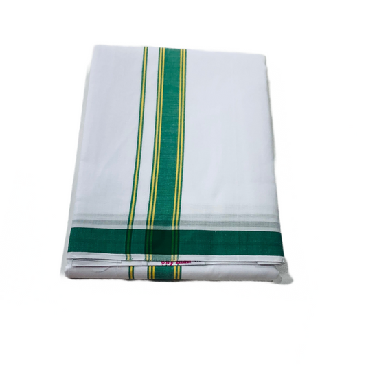 White shade Cotton Dhoti with Border is Green shade .