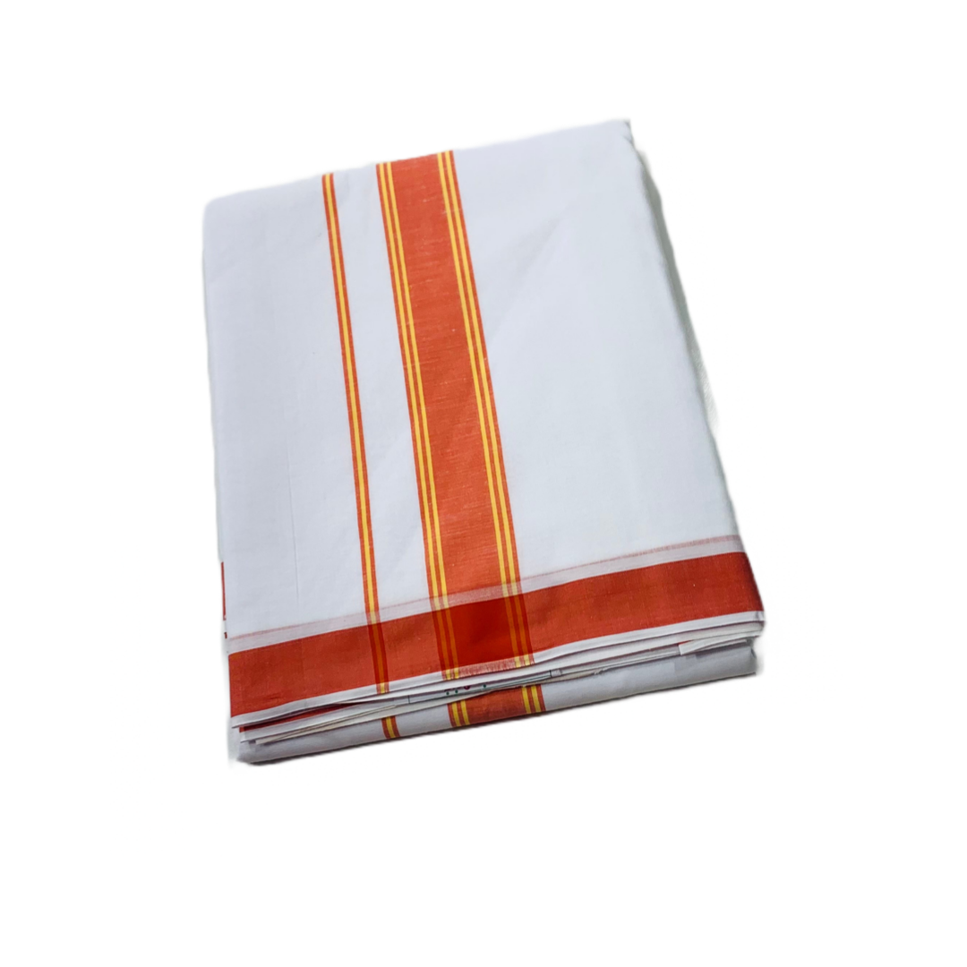 White shade Cotton Dhoti with Border is Orange shade .