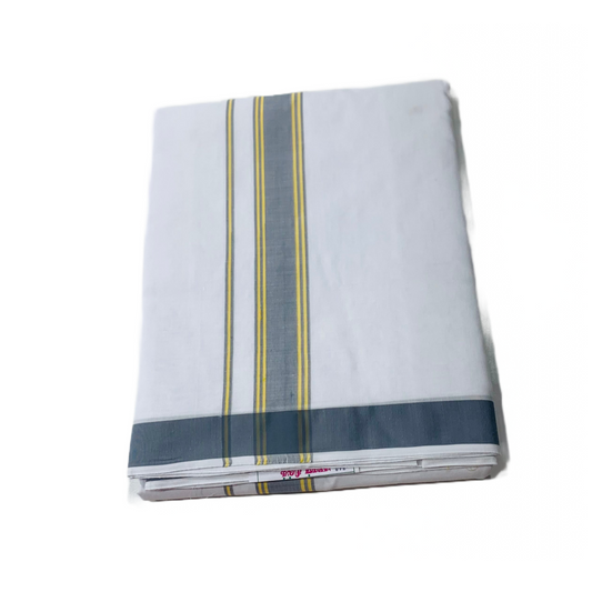 White shade Cotton Dhoti with Border is  Gray shade .