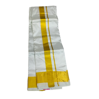 Pure Silk Dhoti 8 Mulam White Small Border