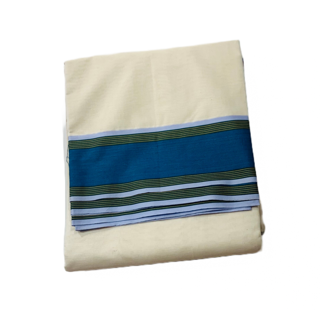 White cotton dhoti with blue border