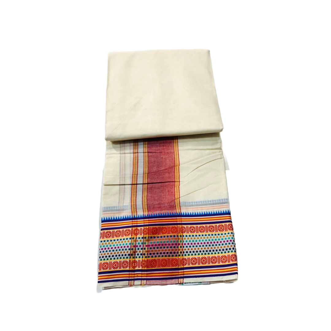 White Cotton Dhoti with temple border