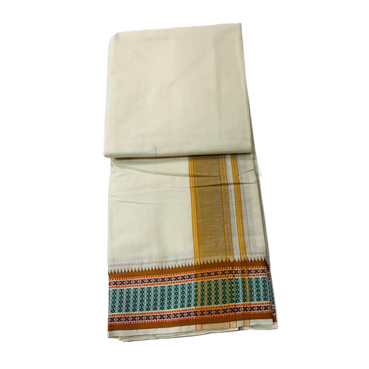 White Cotton Dhoti with  Center Border is Golden Yellow.