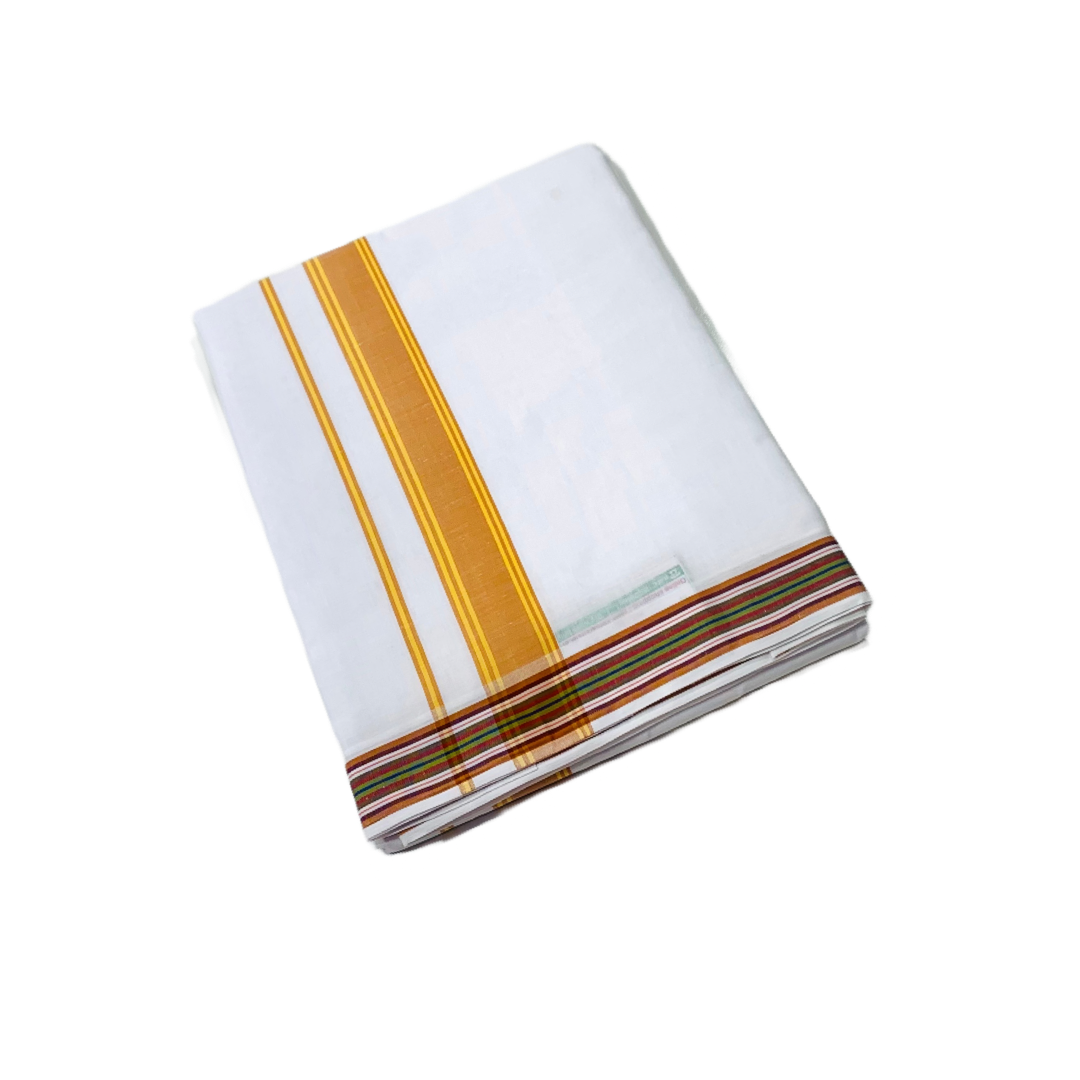 White shade Cotton Dhoti with Center Border Golden Yellow shade .