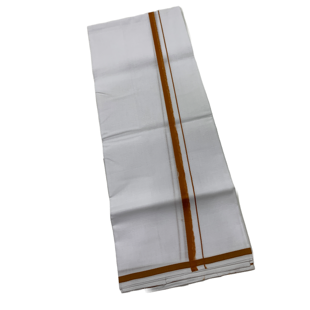 White Cotton Dhoti with Orange Border