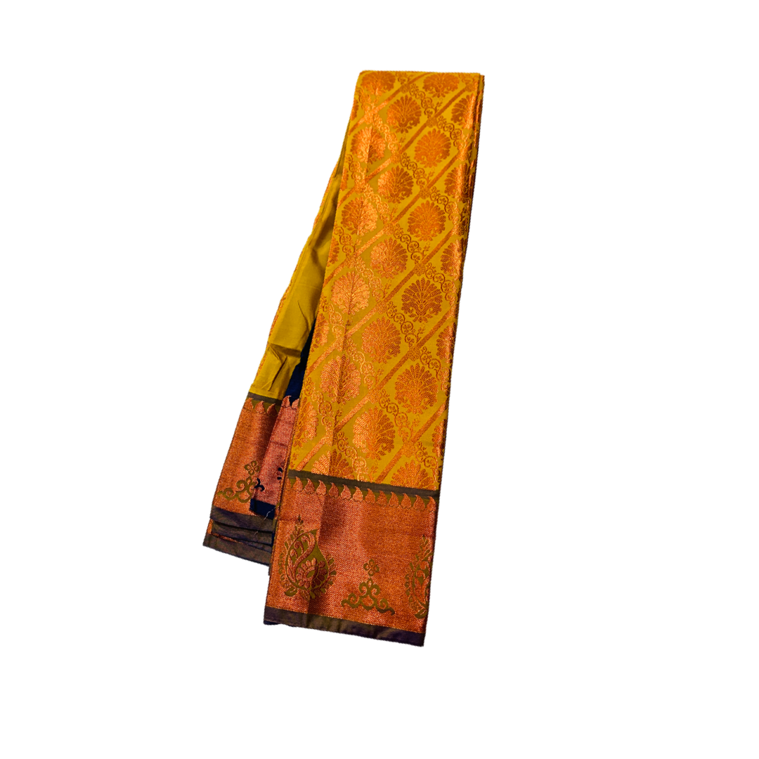 Yellow shade Soft kanchi pattu with Flower design