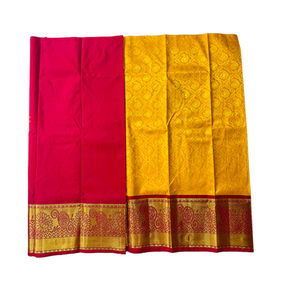 Yellow shade Vegan silk Kids Pattu Pavadai with contrast border for age 5 to 10