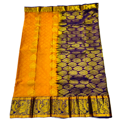 Vegan Silk Saree Yellow Shade with Blue Border