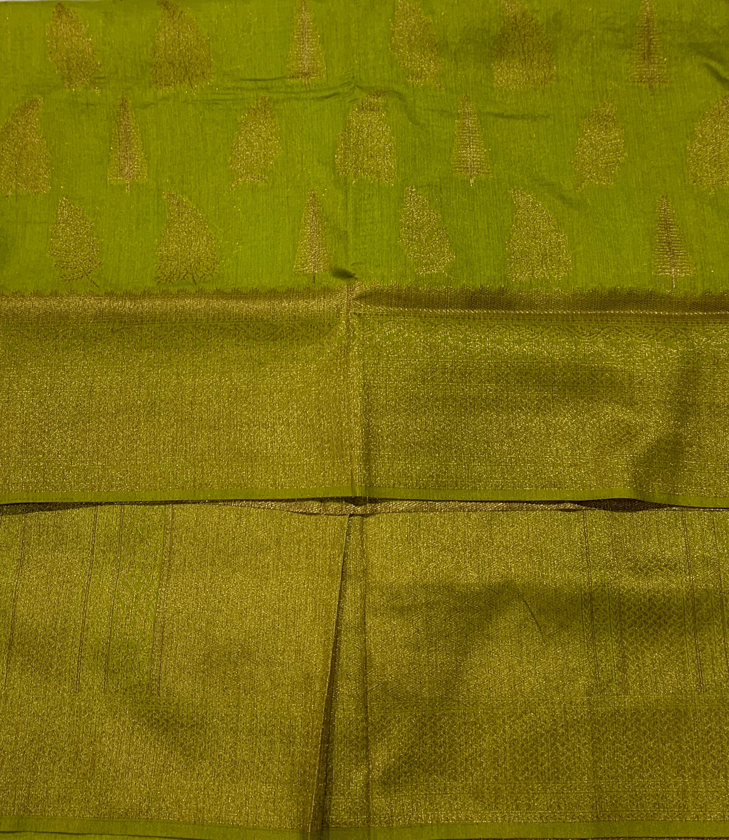 Yellow Green shade kuberra pattu with Golden Pallu