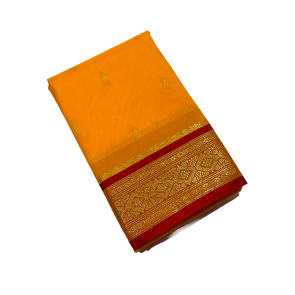 Yellow shade saree with Golden and Red Border