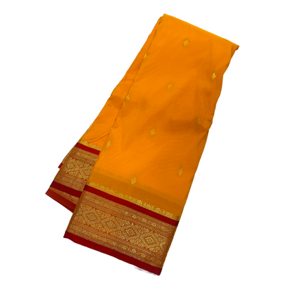 Yellow shade saree with Golden and Red Border