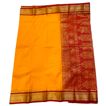 Yellow shade saree with Golden and Red Border