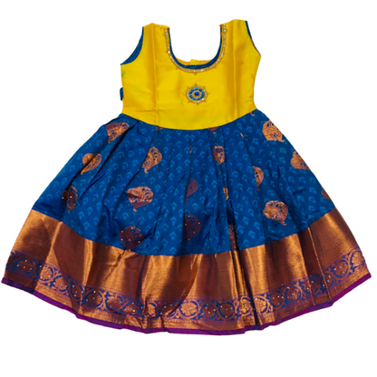 One Piece Ethnic Lehanga- Yellow & Sky Blue -1 Year Baby