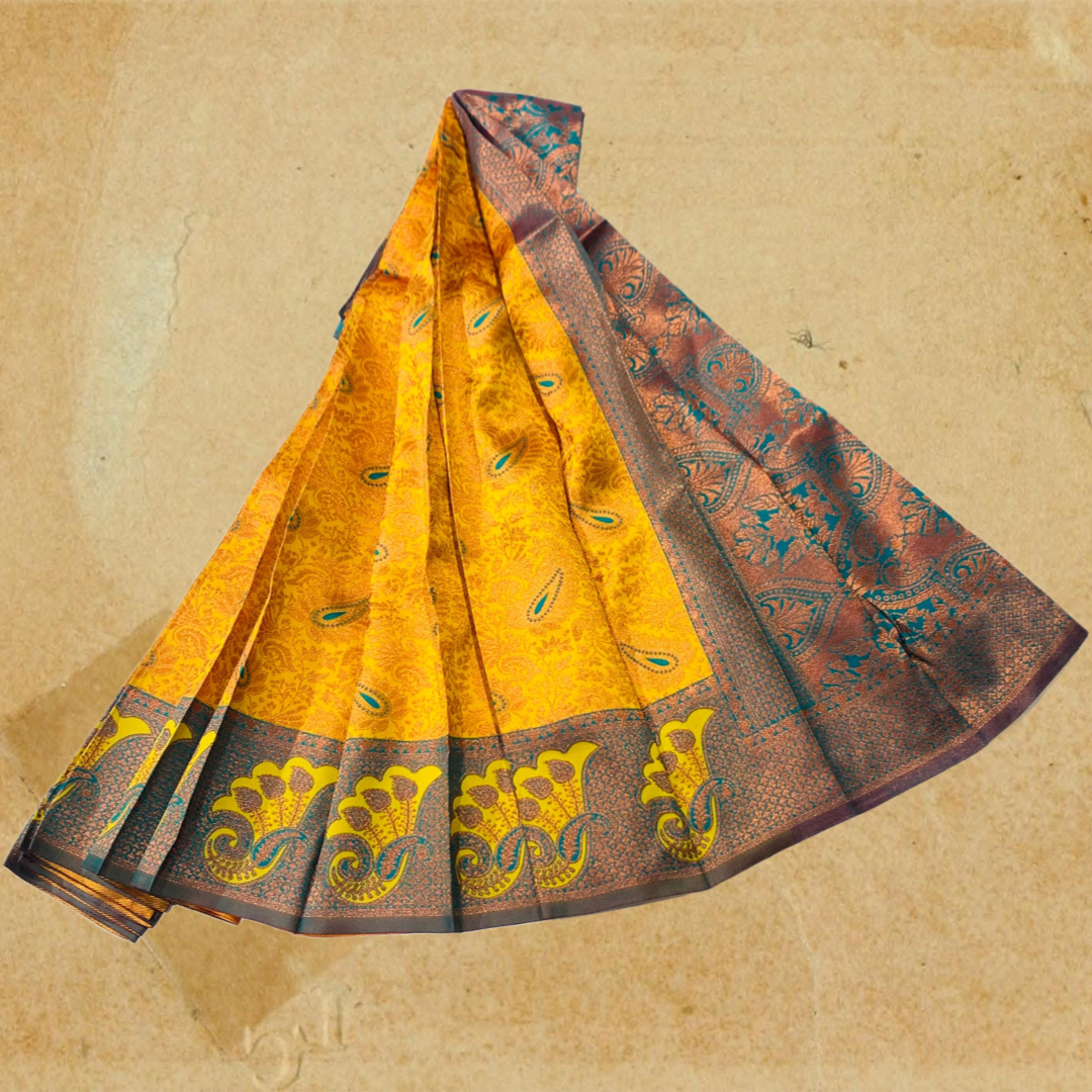 Art Silk Saree Yellow Colour