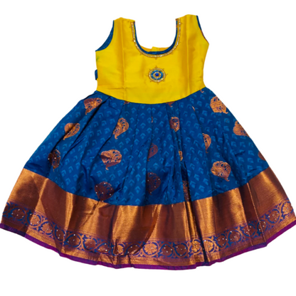 One Piece Ethnic Lehanga- Yellow & Sky Blue-2 Year Baby