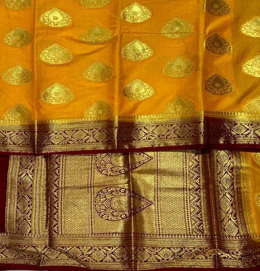 Crepe Saree Yellow Colour with Flower Design