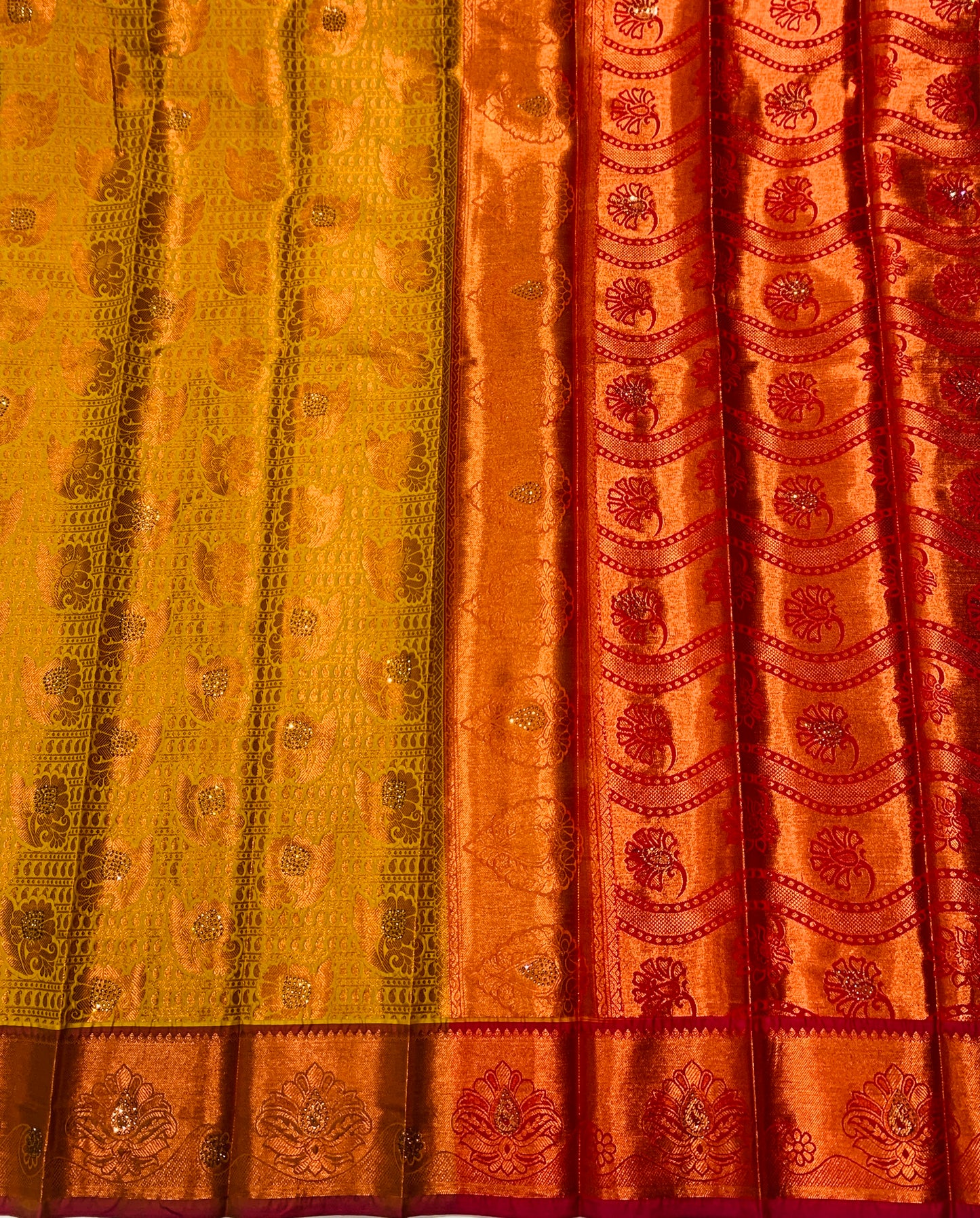 Bridal Vegan Silk Saree Yellow Colour with Copper Border