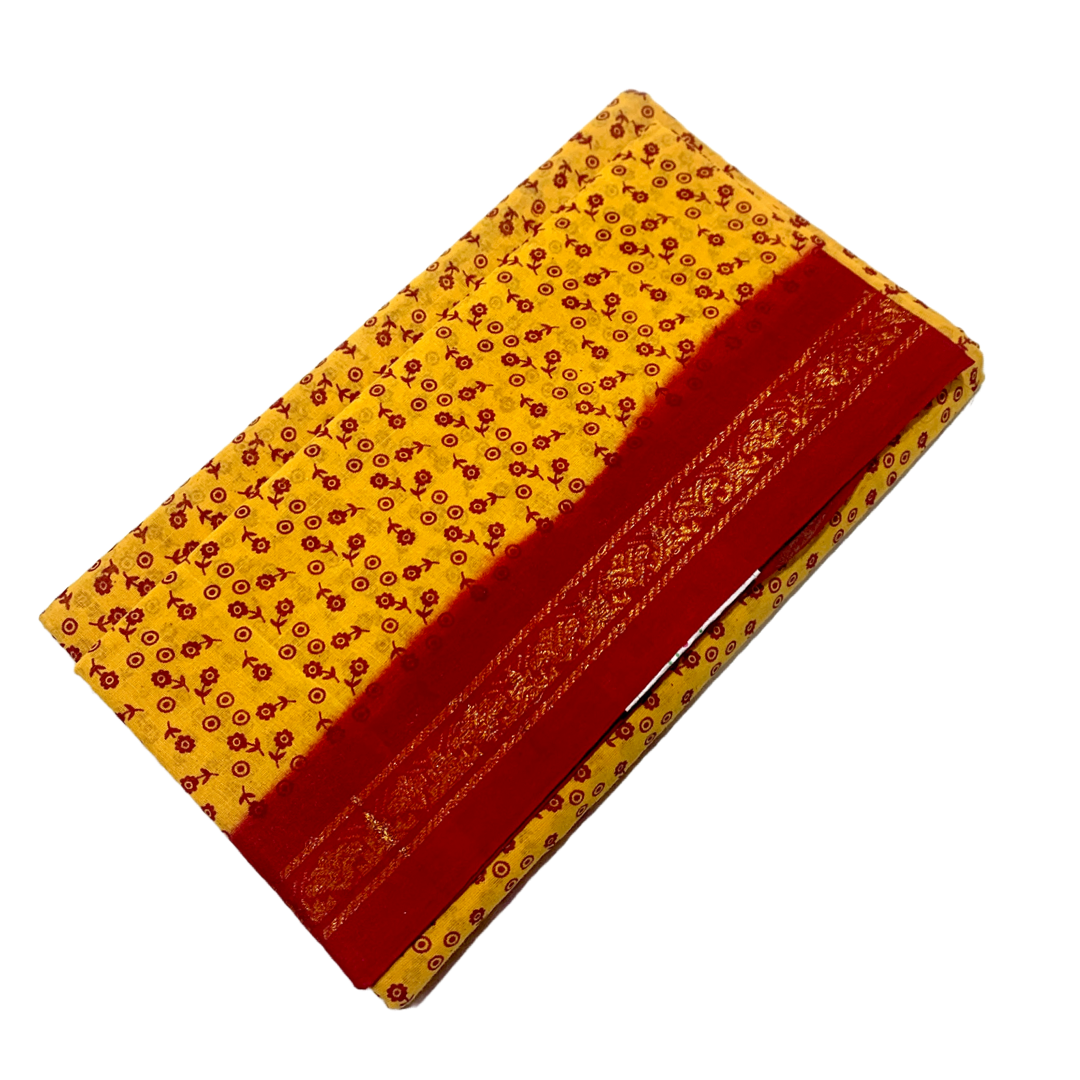 Chettinad Sungudi Cotton Yellow Printed Saree