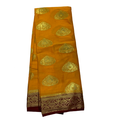 Crepe Saree Yellow Colour with Flower Design