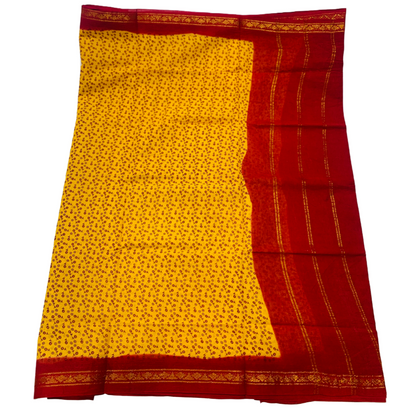 Chettinad Sungudi Cotton Yellow Printed Saree