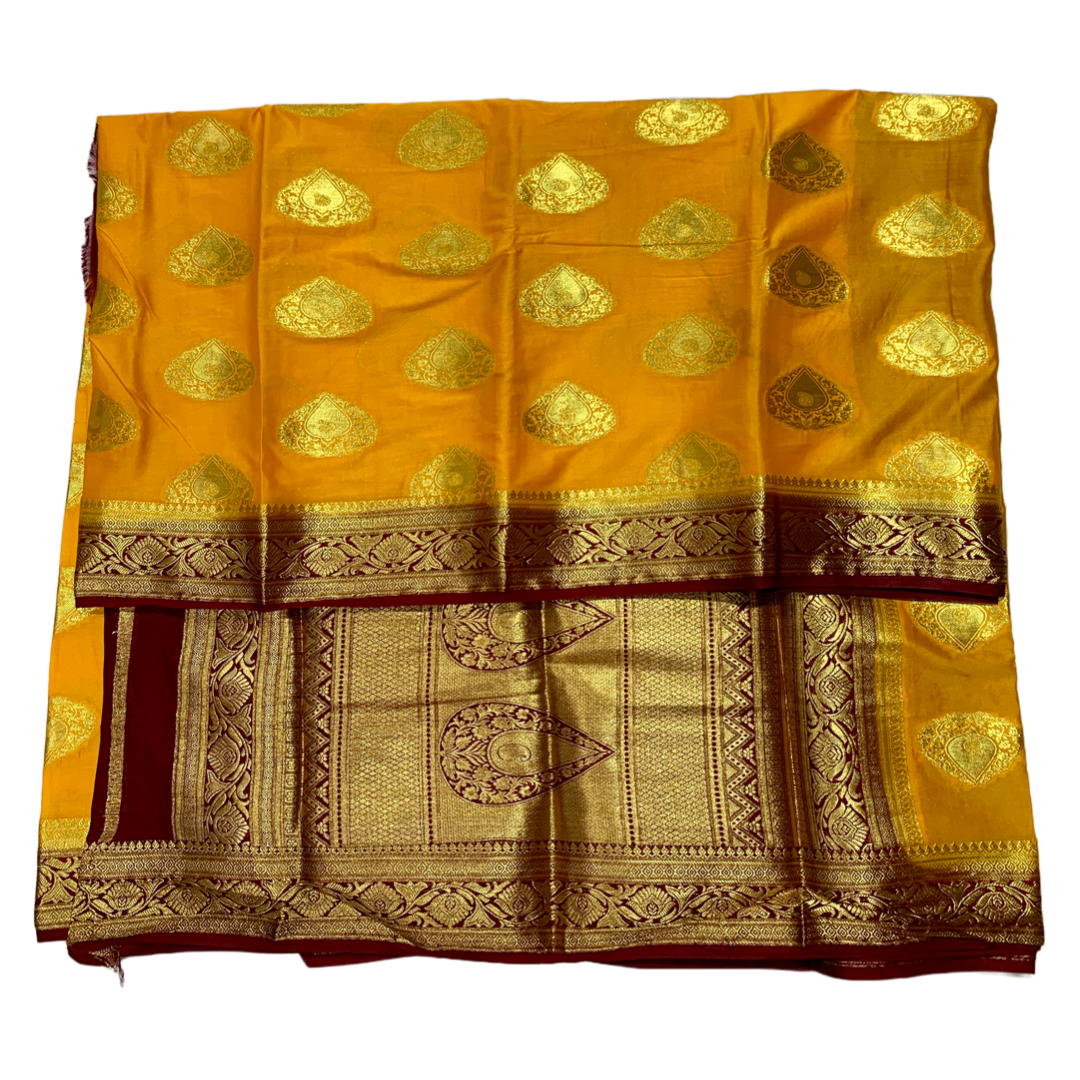 Crepe Saree Yellow Colour with Flower Design